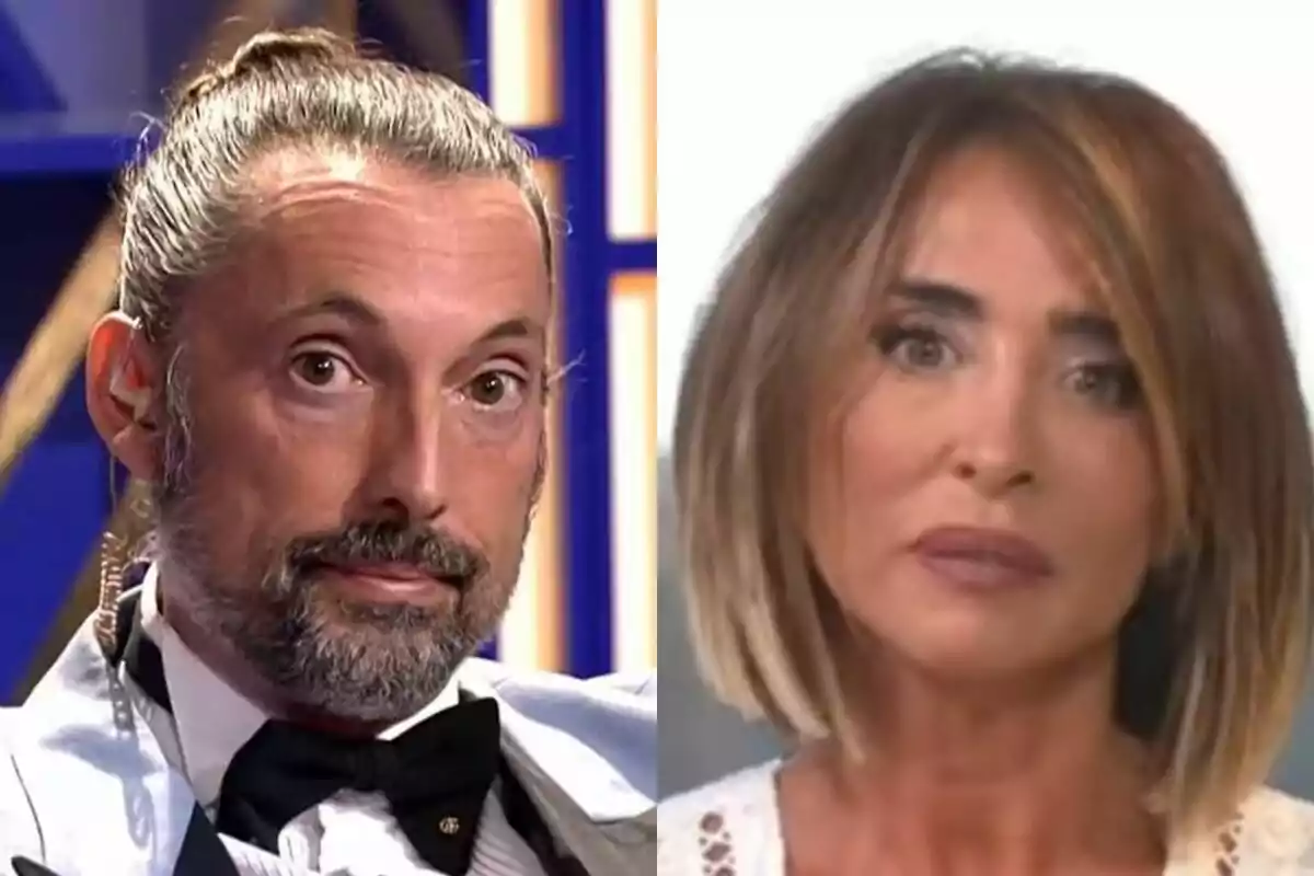 Dues persones en un programa de televisió, José Antonio León amb vestit i monyo a De Viernes i María Patiño amb cabell curt i expressió seriosa a Ni que fuéramos.