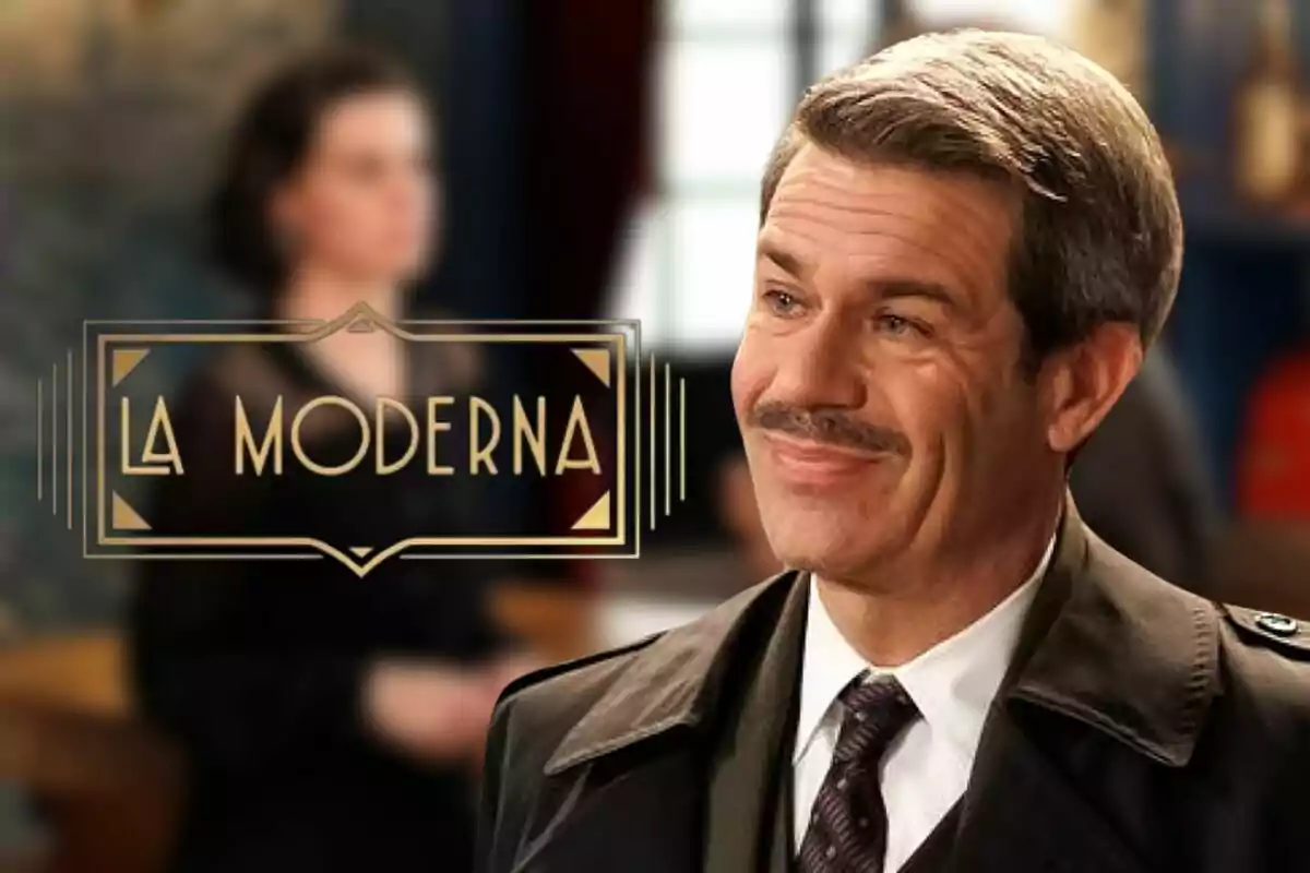 Juli Fábregas sonriente con bigote y traje aparece en primer plano con el texto "La Moderna" al lado.