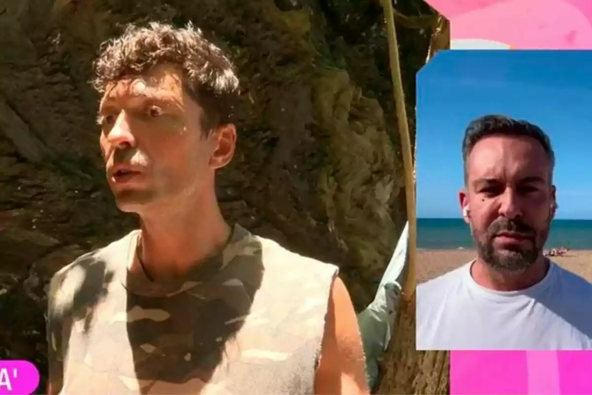 Captura de Kike Calleja en una conexión en Fiesta con una fotografía de Ángel Cristo JR en Supervivientes Captura de Kike Calleja en una conexión en Fiesta con una fotografía de Ángel Cristo JR en Supervivientes