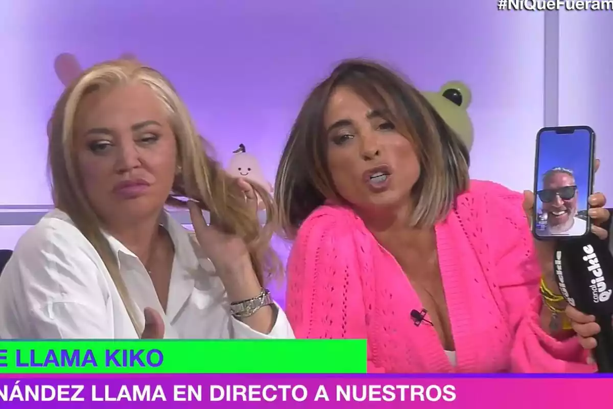 Captura de Ni que fuéramos con Belén Esteban y María Patiño y Kiko Hernández en la videollamada Captura de Ni que fuéramos con Belén Esteban y María Patiño y Kiko Hernández en la videollamada