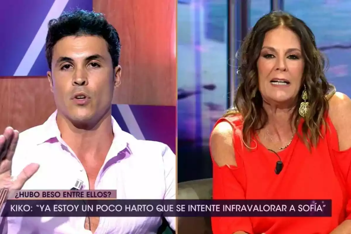 Captura de Kiko Jiménez y Ángela Portero discutiendo en De Viernes con un subtítulo que dice: Captura de Kiko Jiménez y Ángela Portero discutiendo en De Viernes con un subtítulo que dice: