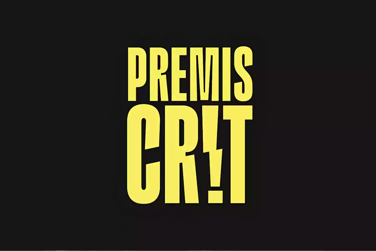 Texto amarillo "Premis Crit" sobre fondo negro.