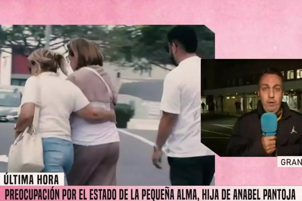 Merche, mare d'Anabel Pantoja, caminant juntes mentre un reporter de 'Festa' informa sobre una situació preocupant relacionada amb una nena anomenada Ànima. Merche, mare d'Anabel Pantoja, caminant juntes mentre un reporter de 'Festa' informa sobre una situació preocupant relacionada amb una nena anomenada Ànima.