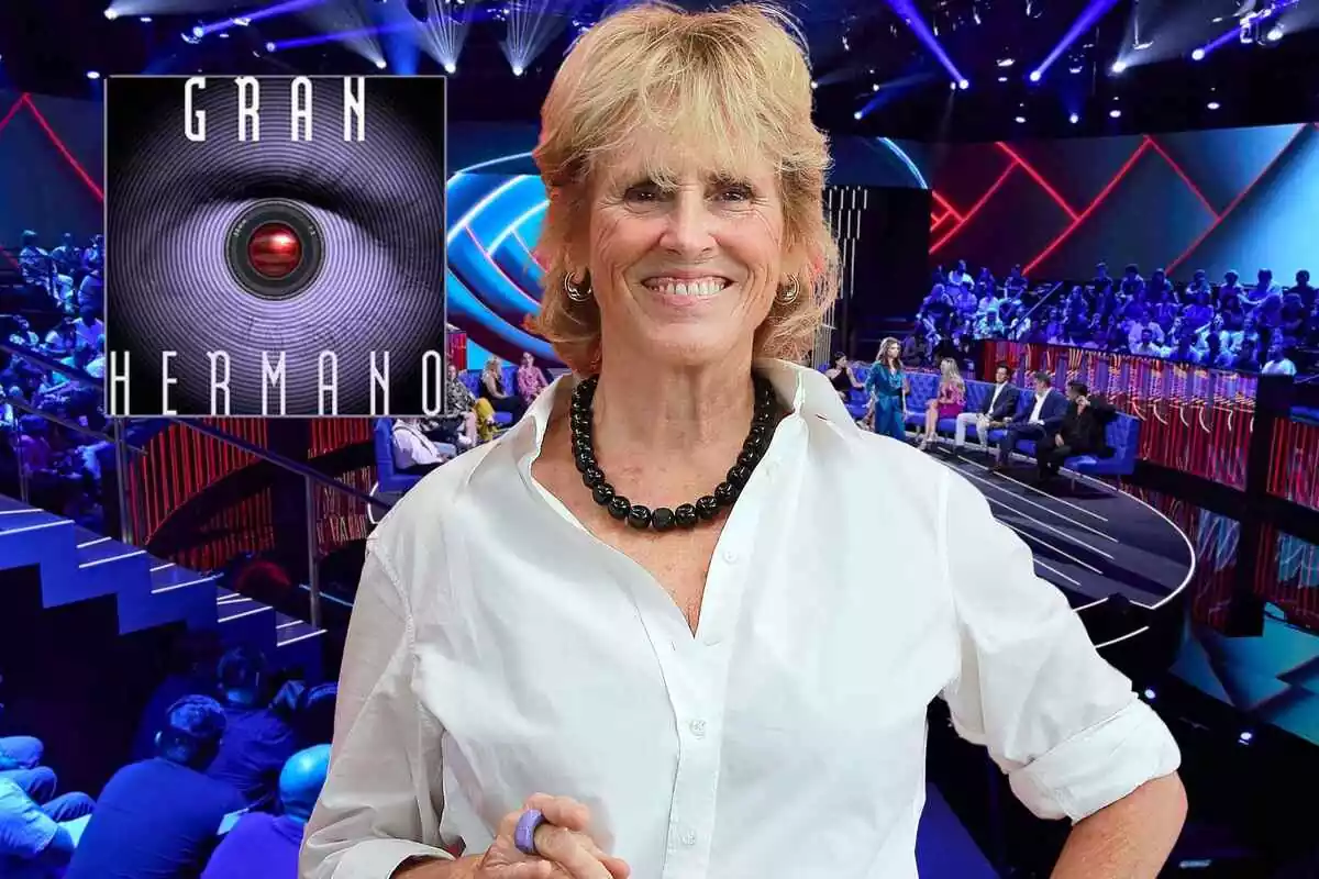 Muntatge amb Mercedes Milá sobre el fons del plató de 'Gran Hermano'