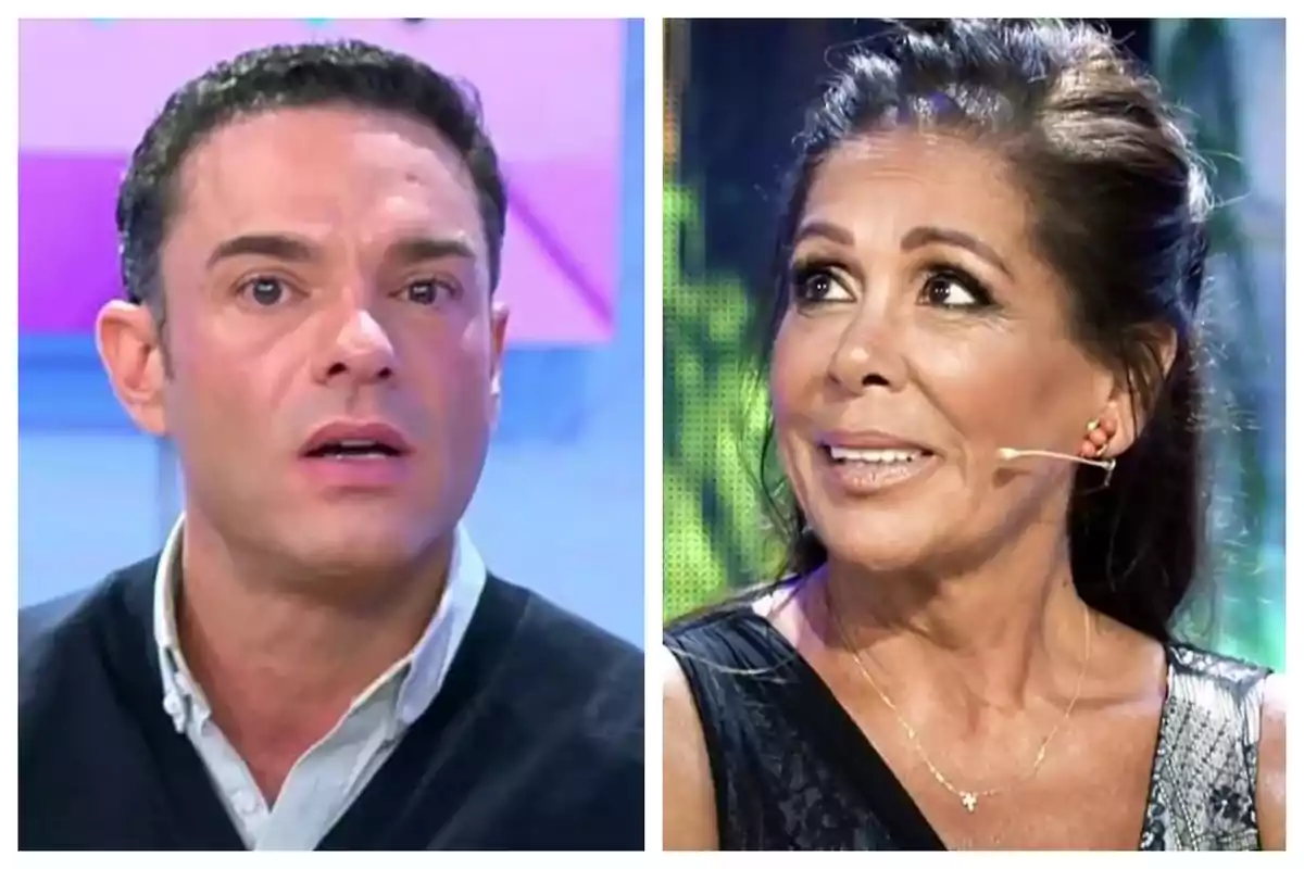 Dues persones en un programa de televisió, una d'elles és Isabel Pantoja amb expressió de sorpresa i l'altra és Antonio Rossi amb rostre seriós.