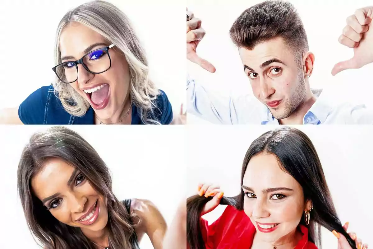 Laura Galera, Diego, Lucía i Nerea persones posant amb expressions i gestos variats com a nominats de Gran Hermano.