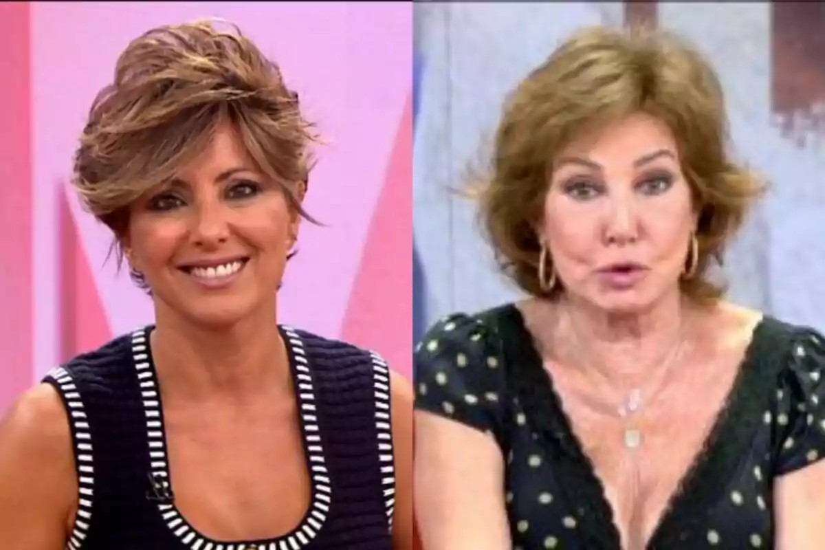 Muntatge de Sonsoles Ónega somrient a Y ahora Sonsoles a l'esquerra amb Ana Rosa Quintana parlant a TardeAR a la dreta Muntatge de Sonsoles Ónega somrient a Y ahora Sonsoles a l'esquerra amb Ana Rosa Quintana parlant a TardeAR a la dreta