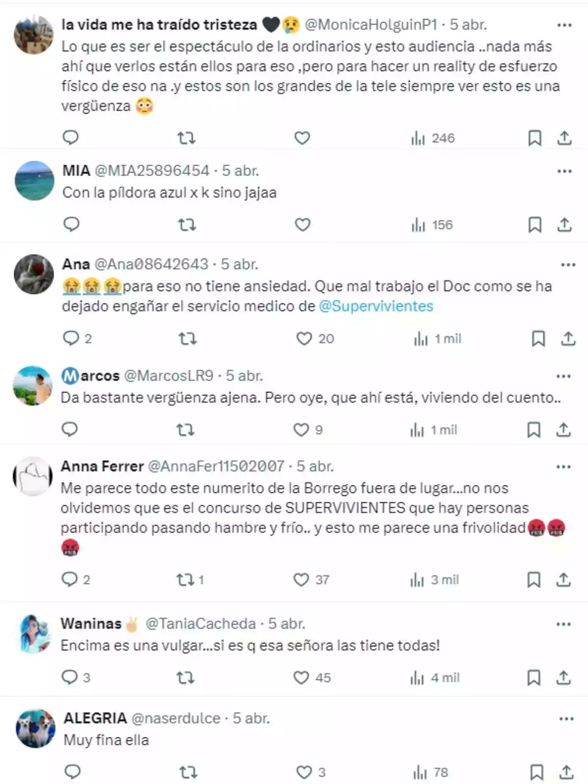 Montaje de unos tweets criticando a Carmen Borrego en Supervivientes Montaje de unos tweets criticando a Carmen Borrego en Supervivientes