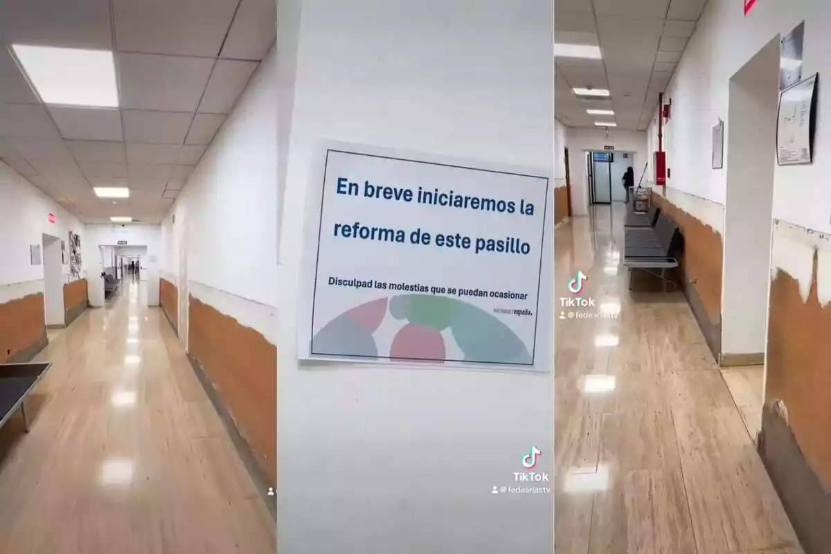 Montaje de tres fotografías de los pasillos de Mediaset en obras Montaje de tres fotografías de los pasillos de Mediaset en obras