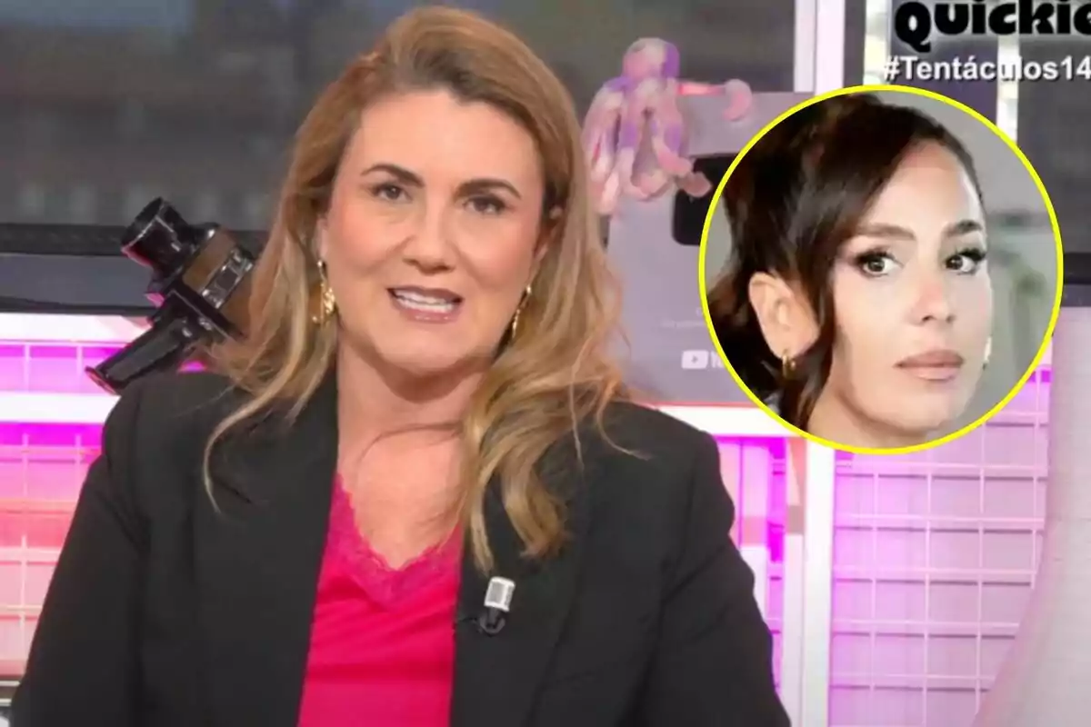 Carlota Corredera está hablando en 'Tentáculos' con un recuadro que muestra a Anabel Pantoja en la esquina superior derecha.