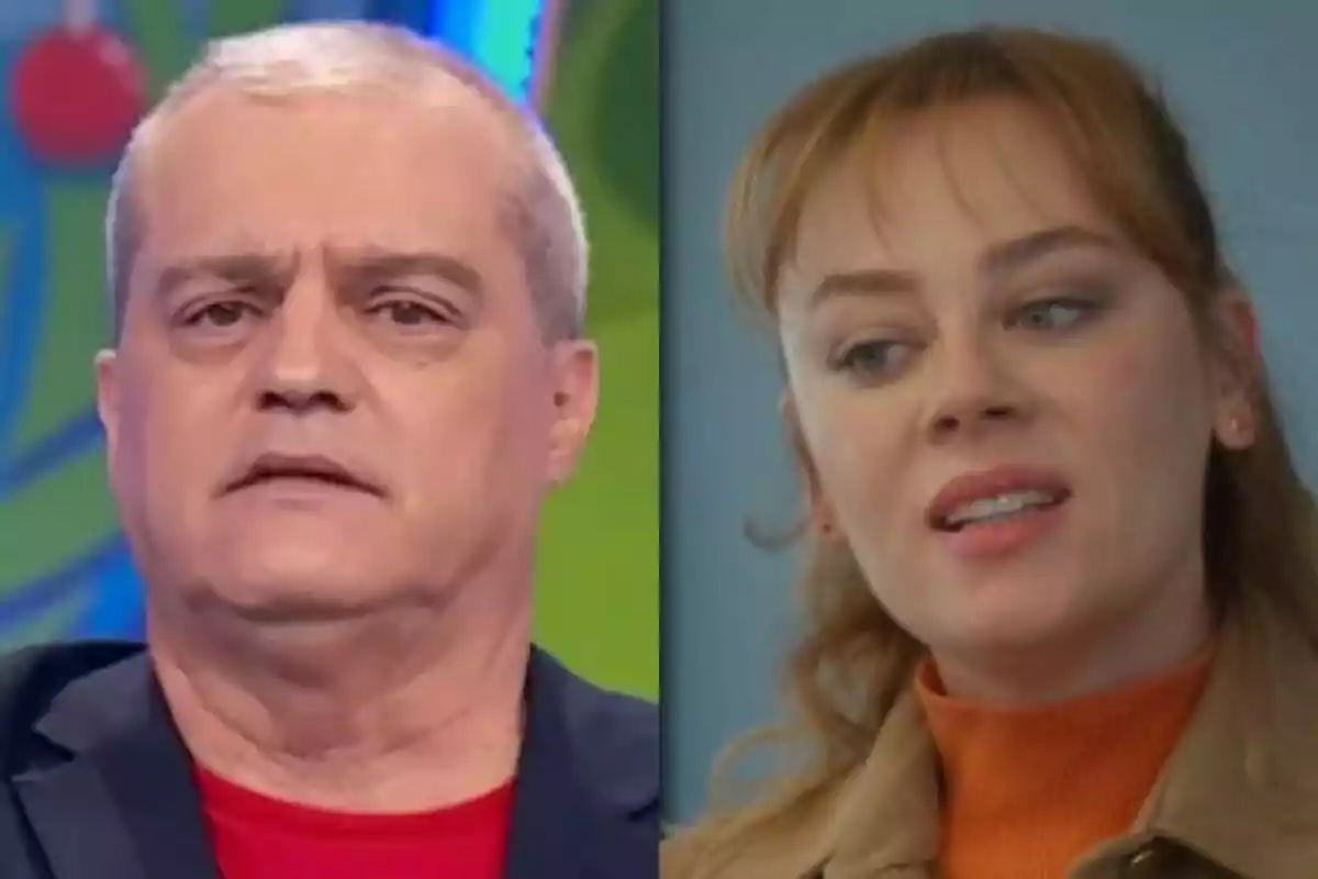 Dos personas en una imagen dividida, Ramón García a la izquierda con cabello corto y canoso en El Grand Prix, y Bahar a la derecha con cabello castaño claro y suelto en Renacer.