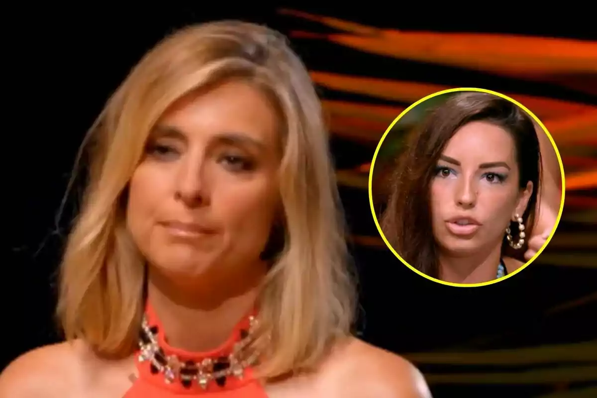 Sandra Barneda amb expressió seriosa a L'Illa de les Temptacions i Anita Williams en un cercle groc a la cantonada superior dreta.