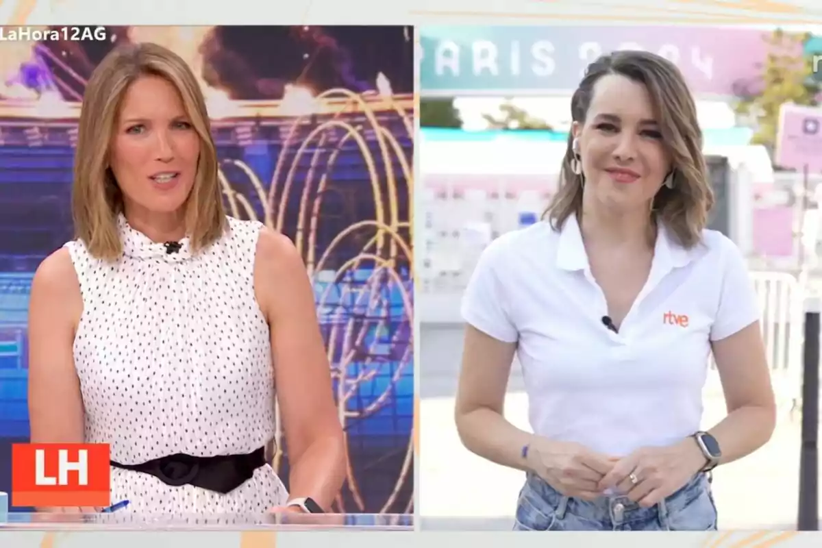 Captura de Silvia Intxaurrondo en el plató de La Hora de La 1 hablando con Ana Ibañez desplazada a París Captura de Silvia Intxaurrondo en el plató de La Hora de La 1 hablando con Ana Ibañez desplazada a París