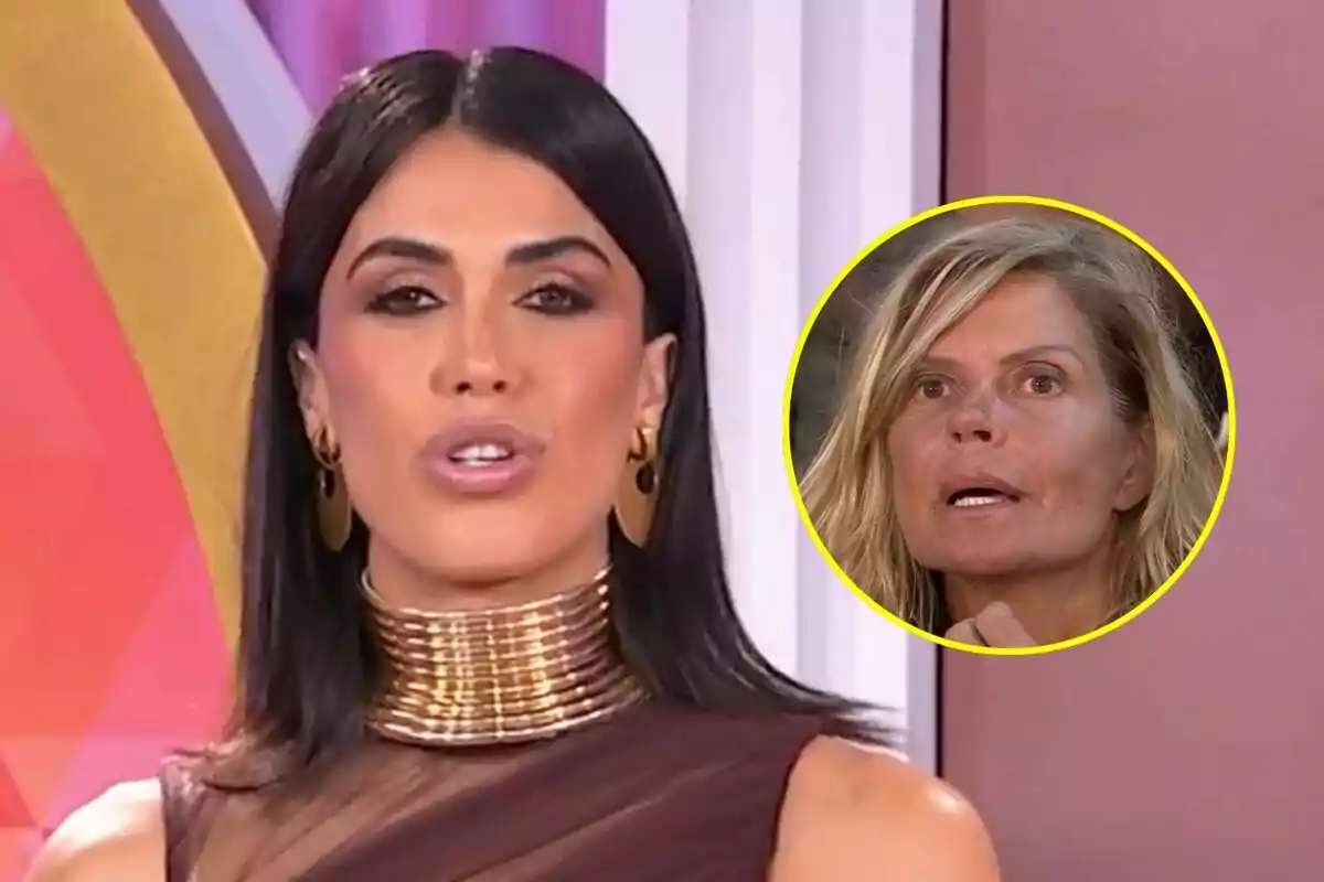 Sofía Suescun con cabello oscuro y un collar dorado en Socialité aparece en primer plano mientras en la esquina superior derecha hay un recuadro con la imagen de Makoke de cabello rubio en Supervivientes.