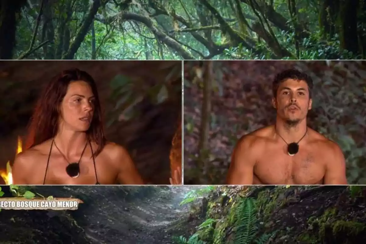Captura de 'Supervivientes' con Laura Matamoros mirando a un lado y Kiko Jiménez hablando sin camiseta el 26 de marzo de 2024 Captura de 'Supervivientes' con Laura Matamoros mirando a un lado y Kiko Jiménez hablando sin camiseta el 26 de marzo de 2024