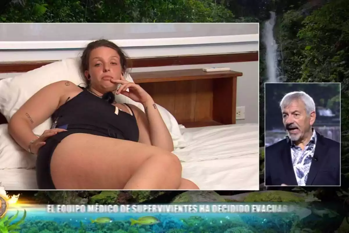 Captura de 'Supervivientes' con Zayra Gutiérrez estirada en la cama y Carlos Sobera hablando desde plató el 11 de marzo de 2024 Captura de 'Supervivientes' con Zayra Gutiérrez estirada en la cama y Carlos Sobera hablando desde plató el 11 de marzo de 2024