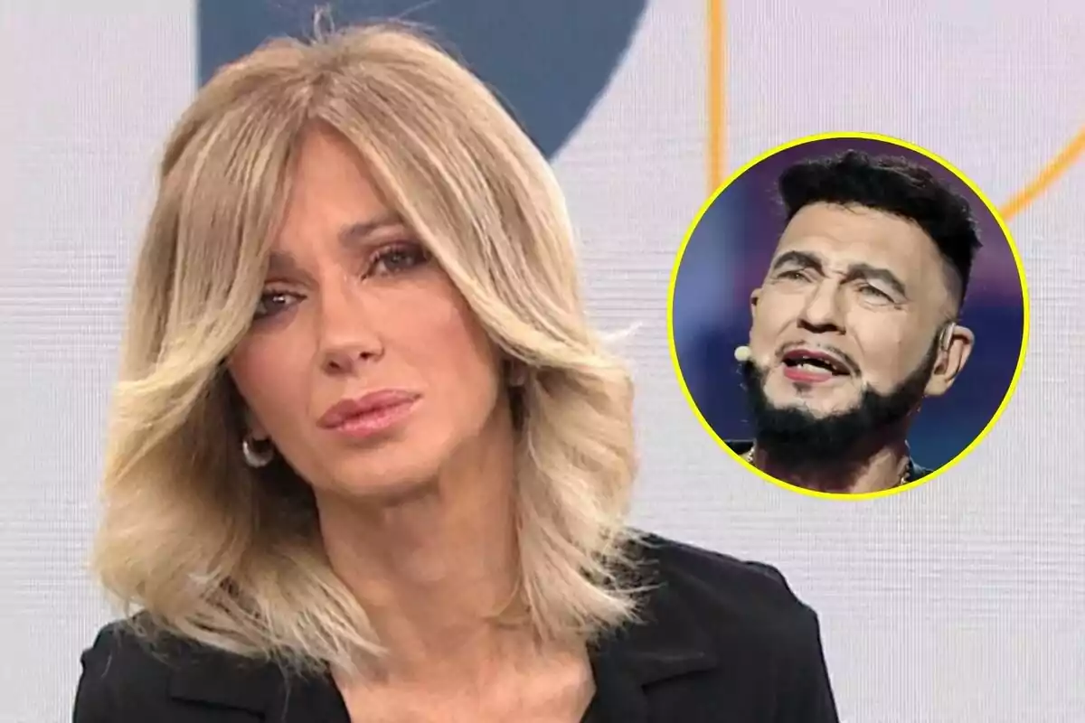 Susanna Griso amb cabell ros i expressió seriosa a Espejo Público apareix en primer pla mentre en un requadre circular es mostra a Bertín Osborne amb barba i micròfon a Tu Cara Me Suena.