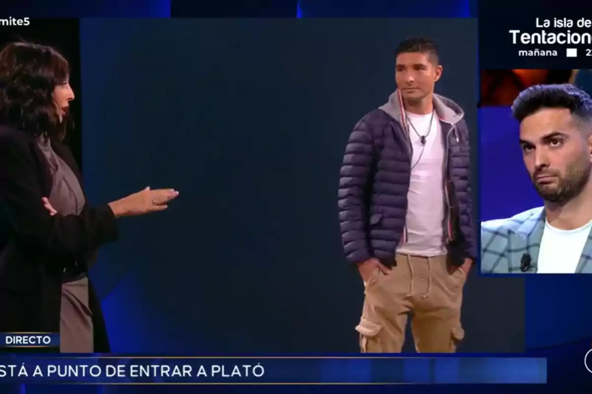 Cara a cara entre Marieta Díaz y Álex Ghita en 'GH DÚO' mientras Suso Álvarez observa desde plató Cara a cara entre Marieta Díaz y Álex Ghita en 'GH DÚO' mientras Suso Álvarez observa desde plató