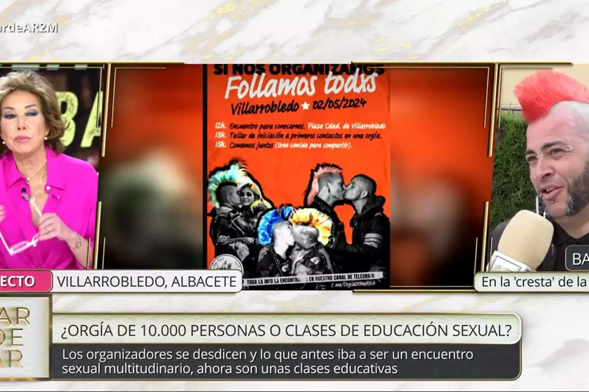 Captura de Ana Rosa Quintana en una entrevista con el organizador de la orgía en el Viña Rock en TardeAR Captura de Ana Rosa Quintana en una entrevista con el organizador de la orgía en el Viña Rock en TardeAR