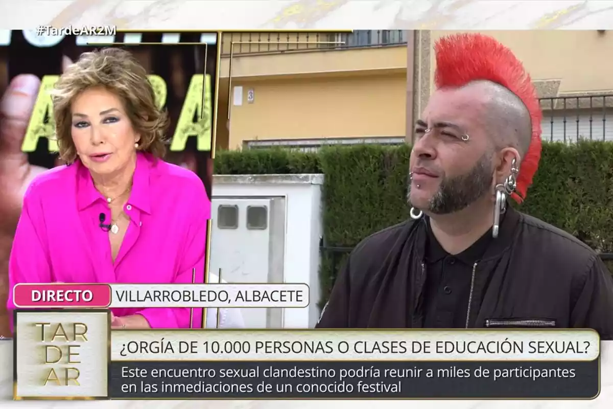 Captura de Ana Rosa Quintana en una entrevista con el organizador de la orgía en el Viña Rock en TardeAR Captura de Ana Rosa Quintana en una entrevista con el organizador de la orgía en el Viña Rock en TardeAR