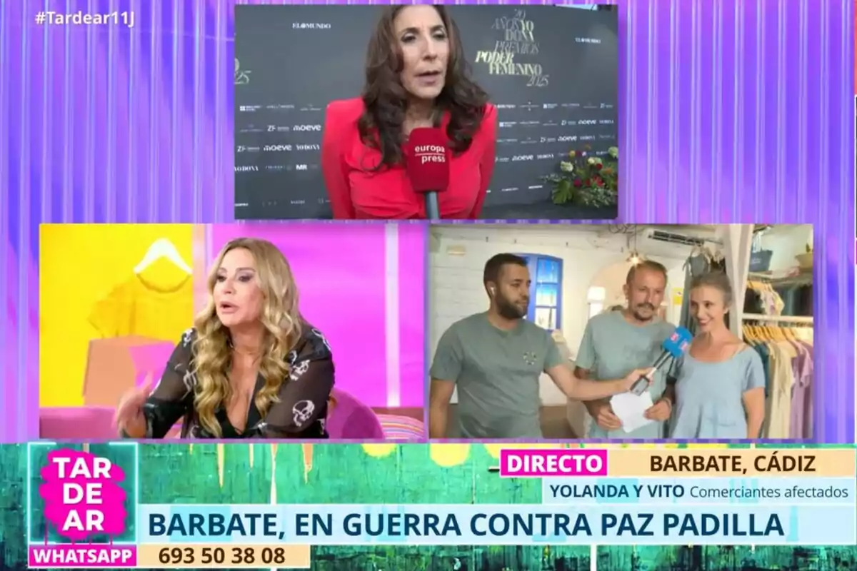 Pantalla dividida de 'Tardear' con varias personas hablando sobre un conflicto en Barbate, Cádiz, con gráficos coloridos y texto informativo en la parte inferior Pantalla dividida de 'Tardear' con varias personas hablando sobre un conflicto en Barbate, Cádiz, con gráficos coloridos y texto informativo en la parte inferior