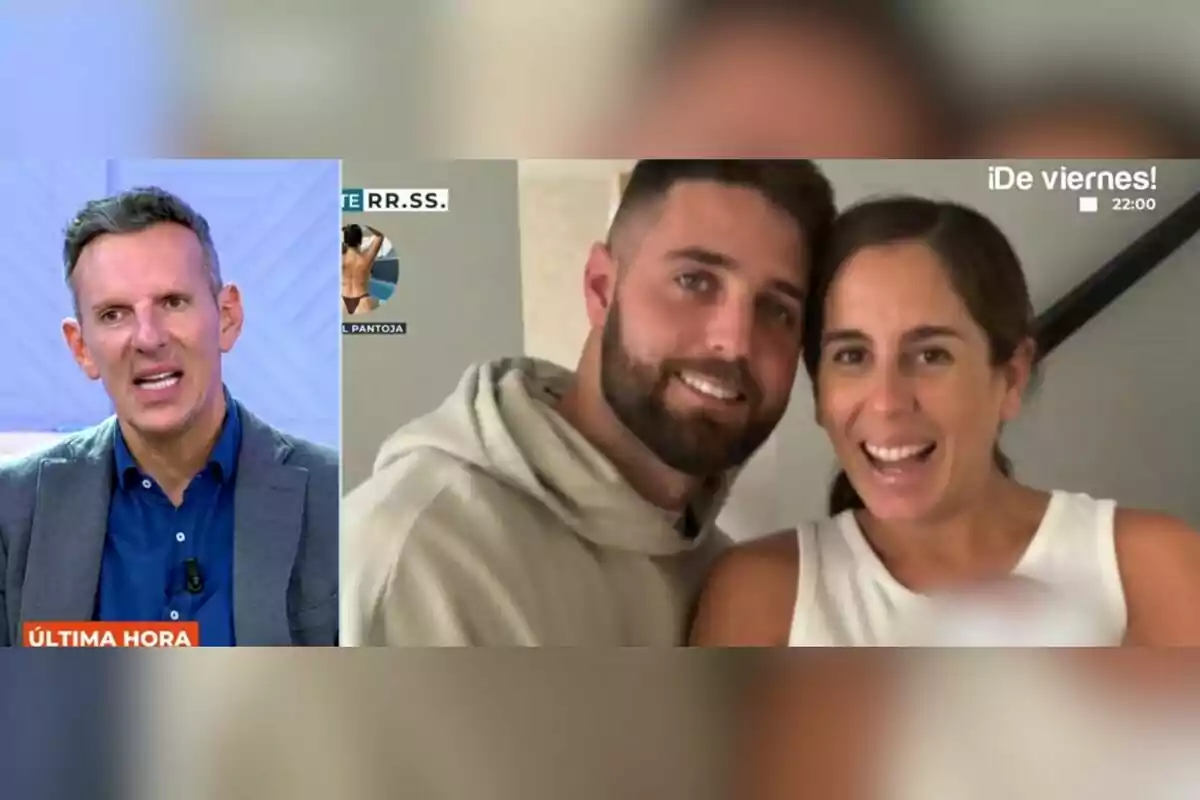 Joaquín Prat hablando en un programa de televisión junto a una imagen de David Rodríguez y Anabel Pantoja sonriendo. Captura de 'Vamos a ver' Joaquín Prat hablando en un programa de televisión junto a una imagen de David Rodríguez y Anabel Pantoja sonriendo. Captura de 'Vamos a ver'