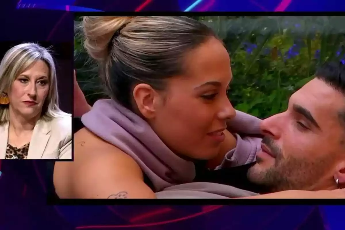 La Laura observa una escena romàntica en què l'Edi i la Violeta es mira fixament mentre estan recolzats en un entorn a l'aire lliure a Gran Hermano. La Laura observa una escena romàntica en què l'Edi i la Violeta es mira fixament mentre estan recolzats en un entorn a l'aire lliure a Gran Hermano.